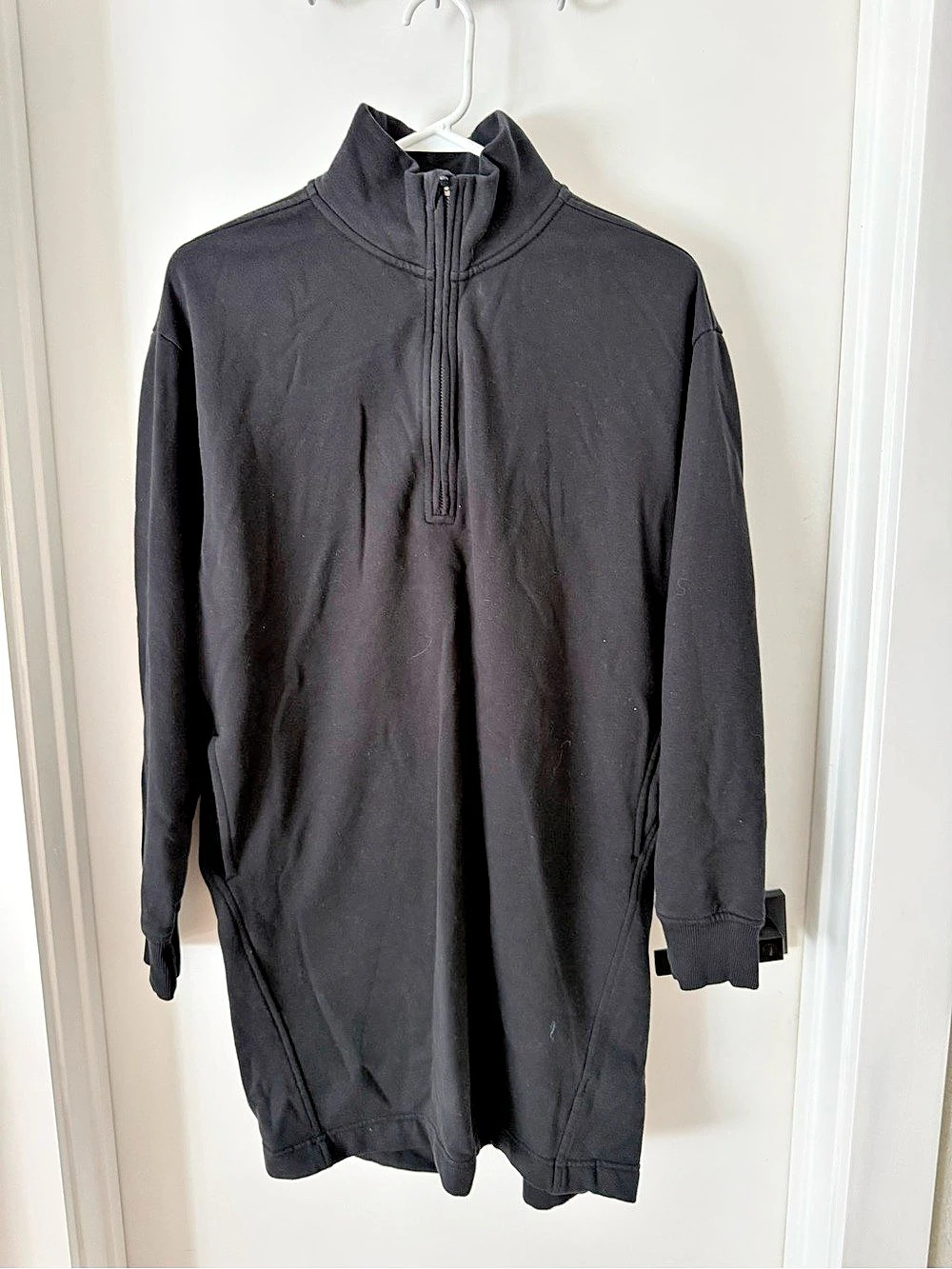 Zella Cloud Fleece Long Sleeve Quarter Zip Dress Black Small
